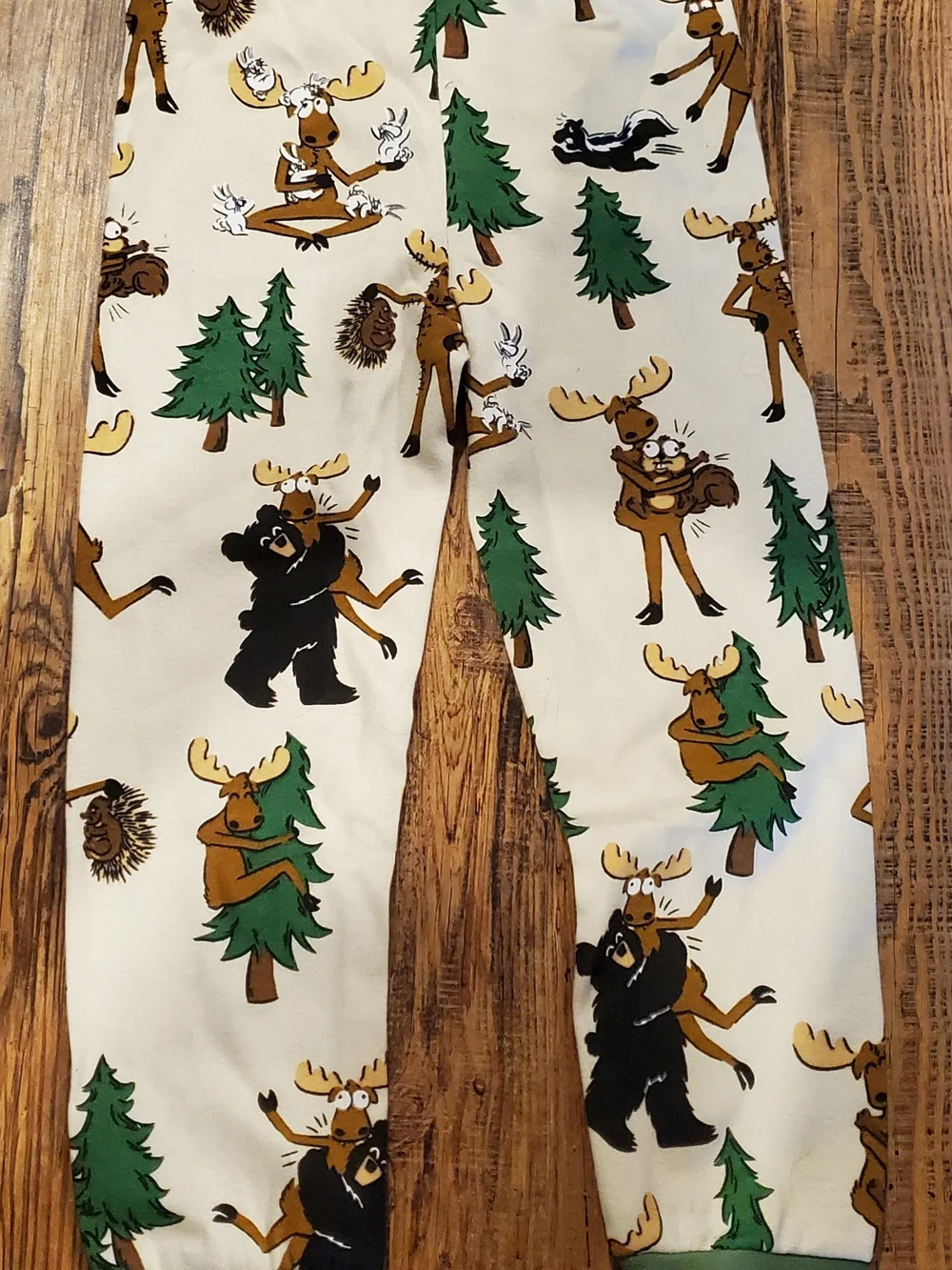 Lazy One Green Moose Graphic Kids Pajama Set with Cream Printed Pants